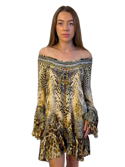 Camilla Brown Leopards Leap A Line Frill Dress. Size: S