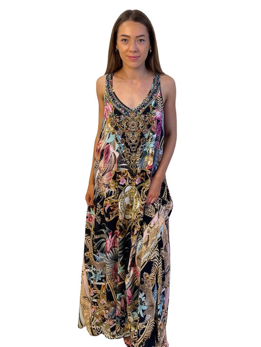 Camilla Black / Multi-Colour Child of The Wild V Neck Racerback Dress. Size: S