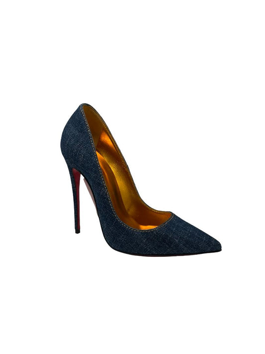 Christian Louboutin Indigo Denim 'So Kate 120' Heels W Gold Insole. Size: 37.5