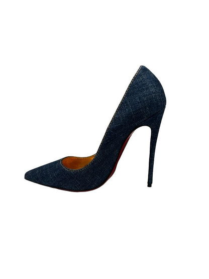 Christian Louboutin Indigo Denim 'So Kate 120' Heels W Gold Insole. Size: 37.5