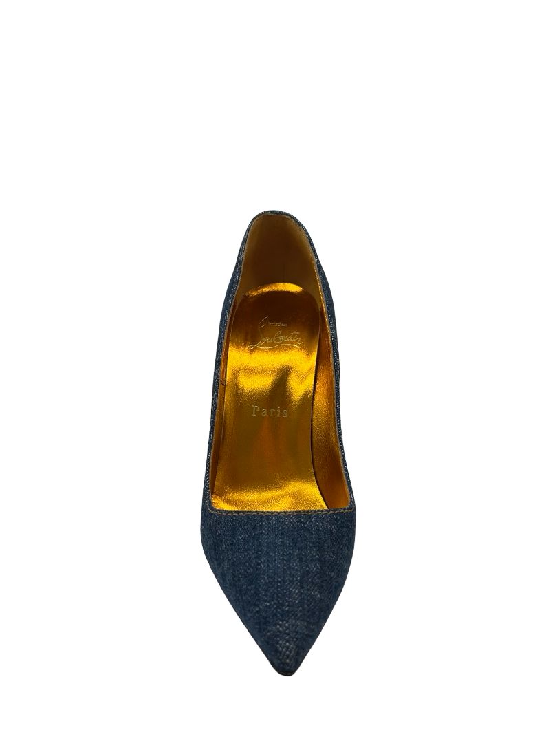 Christian Louboutin Indigo Denim 'So Kate 120' Heels W Gold Insole. Size: 37.5