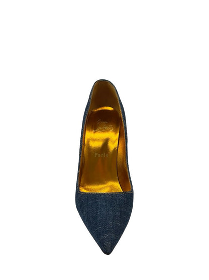 Christian Louboutin Indigo Denim 'So Kate 120' Heels W Gold Insole. Size: 37.5