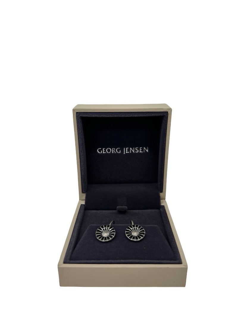 Georg Jensen Black/Silver Enamel Daisy Ear Hook Earrings.