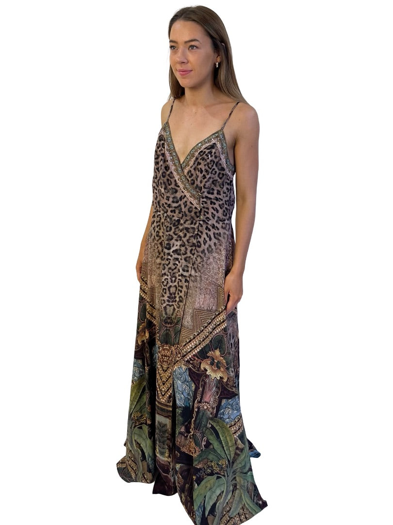 Camilla Neutral / Multi-Colour The Gypsy Lounge Cross Overlay Halter Dress. Size: S