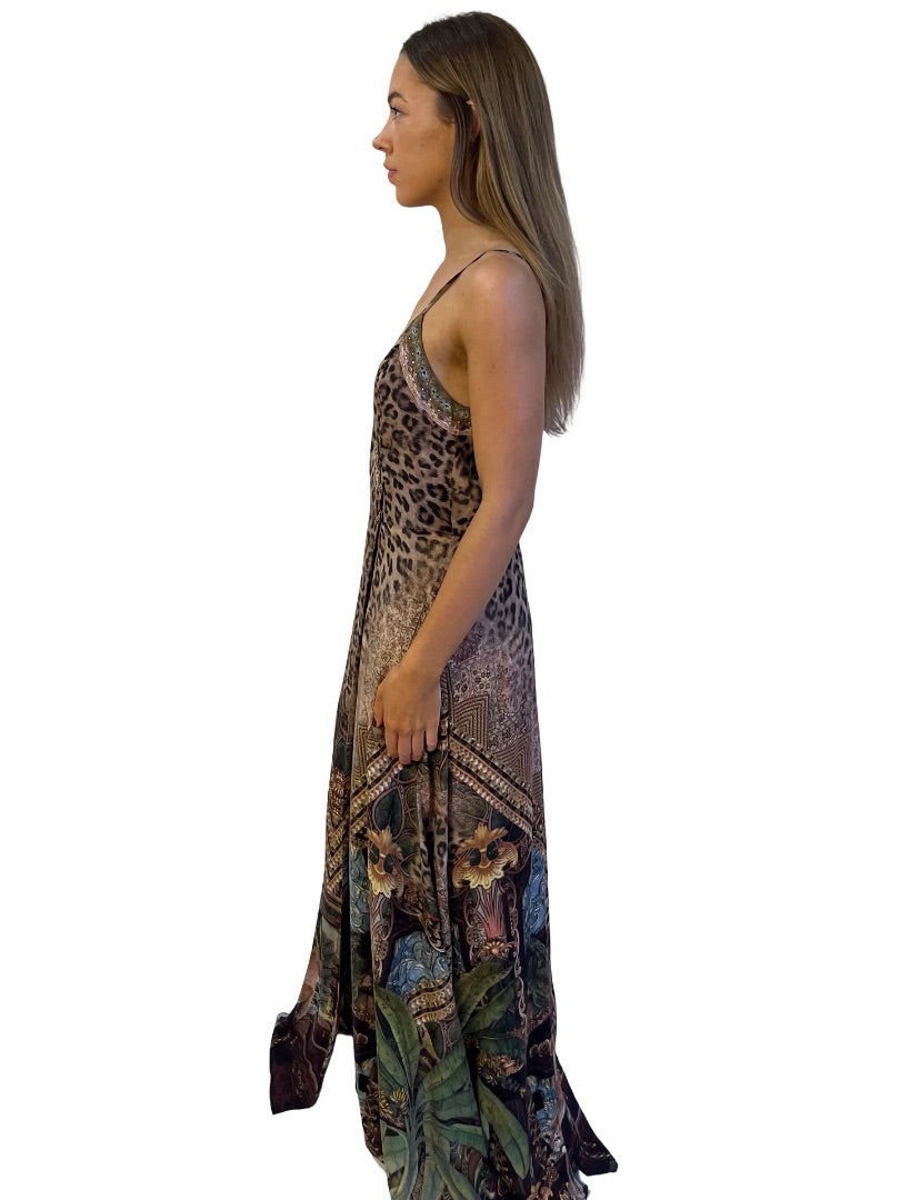 Camilla Neutral / Multi-Colour The Gypsy Lounge Cross Overlay Halter Dress. Size: S