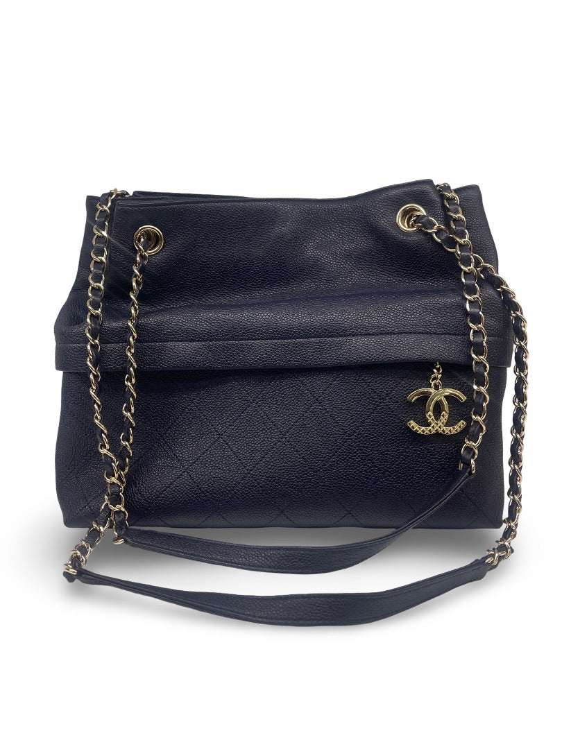 Chanel Navy CC Charm Front Pocket Shopping Crossbody / Handbag.