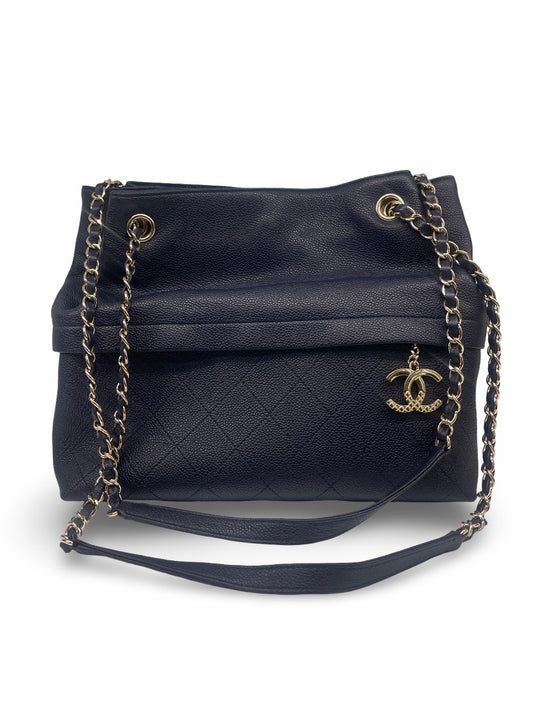 Chanel Navy CC Charm Front Pocket Shopping Crossbody / Handbag.
