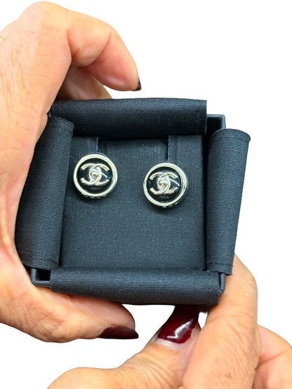 Chanel Black/Gold CC Costume Jewelry Earrings.
