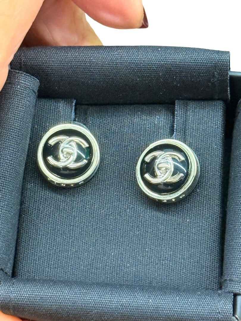 Chanel Black/Gold CC Costume Jewelry Earrings.