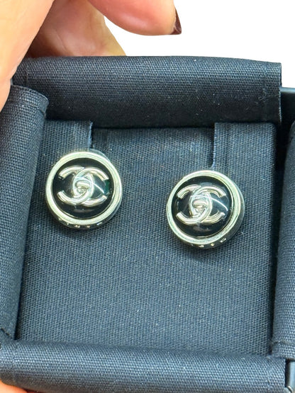 Chanel Black/Gold CC Costume Jewelry Earrings.