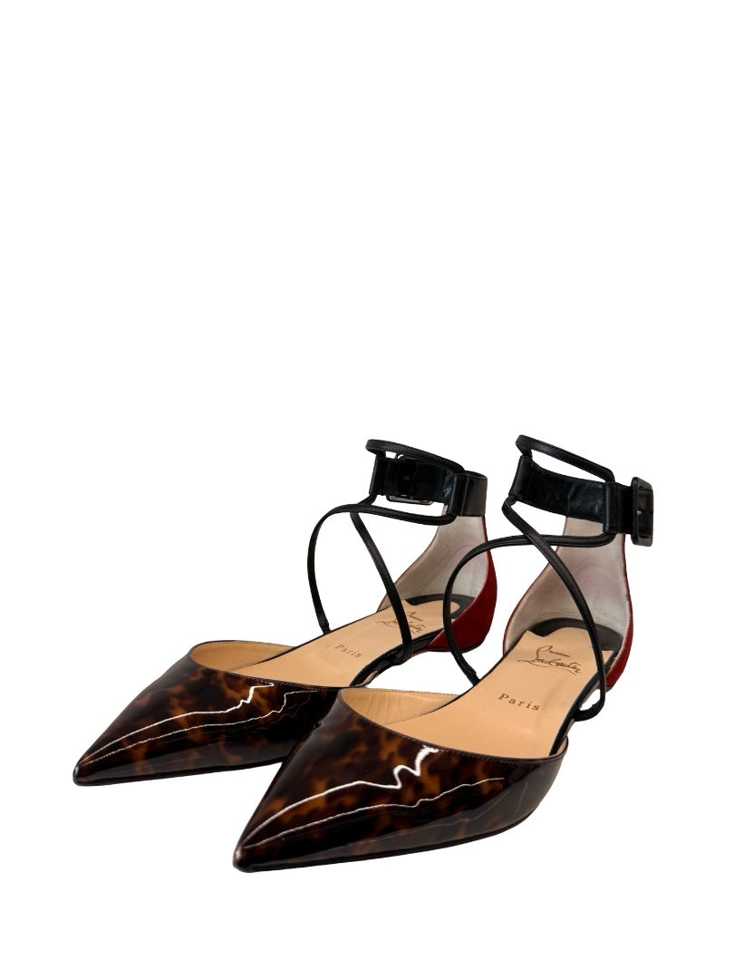 Christian Louboutin Black Patent Leather / Suede Flats. Size: 40