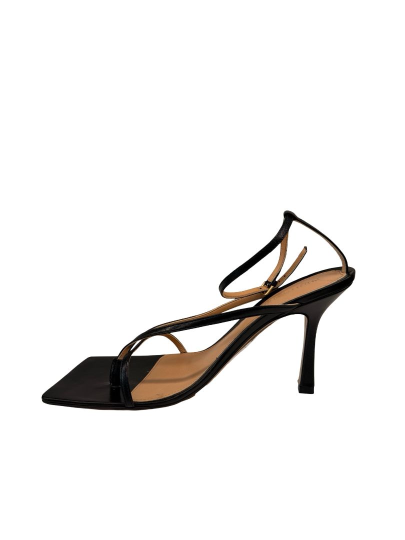 Bottega Veneta Black Strappy Leather Sandal Heels. Size: 39