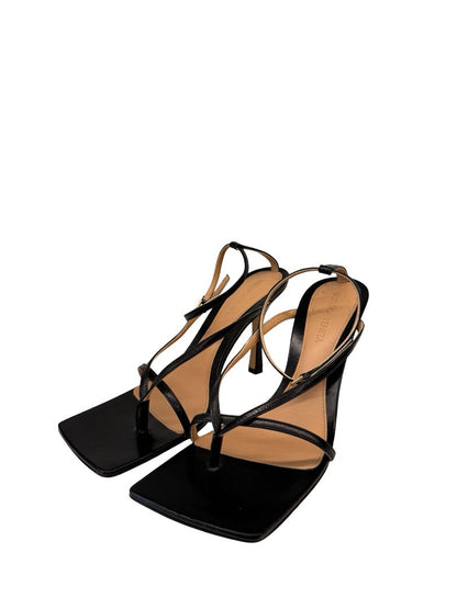 Bottega Veneta Black Strappy Leather Sandal Heels. Size: 39