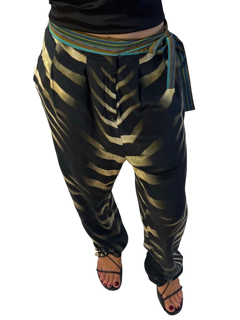 Camilla Black / Multi-Colour Silk Zebra Print Pant. Size: S