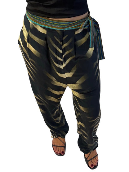 Camilla Black / Multi-Colour Silk Zebra Print Pant. Size: S