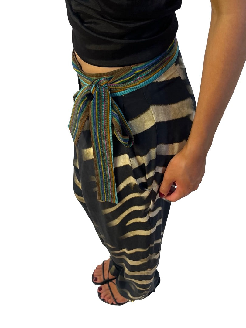Camilla Black / Multi-Colour Silk Zebra Print Pant. Size: S