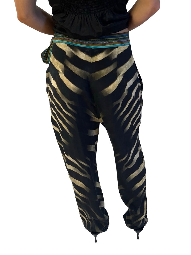 Camilla Black / Multi-Colour Silk Zebra Print Pant. Size: S