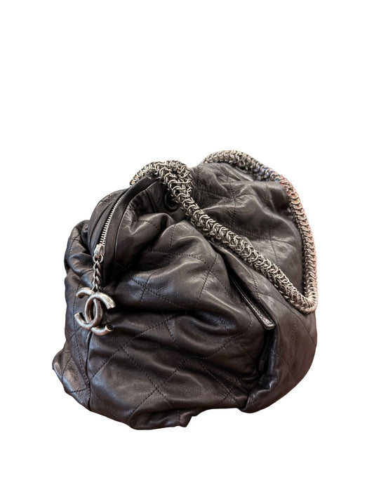 Chanel Black Vintage Large Quilted Leather Tote Bag.