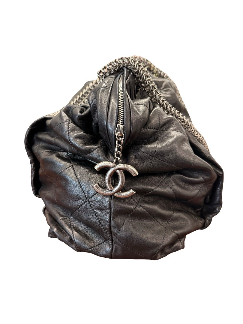 Chanel Black Vintage Large Quilted Leather Tote Bag.