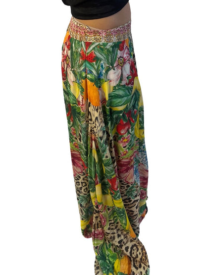 Camilla Green / Multi-Colour Floral & Fruit Print Maxi Skirt w/ Embellished Waist. Size: S