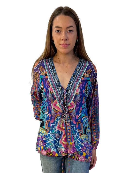 Camilla Blue / Multi-Colour Alice In Essaouira Kaftan Top. Size: 10