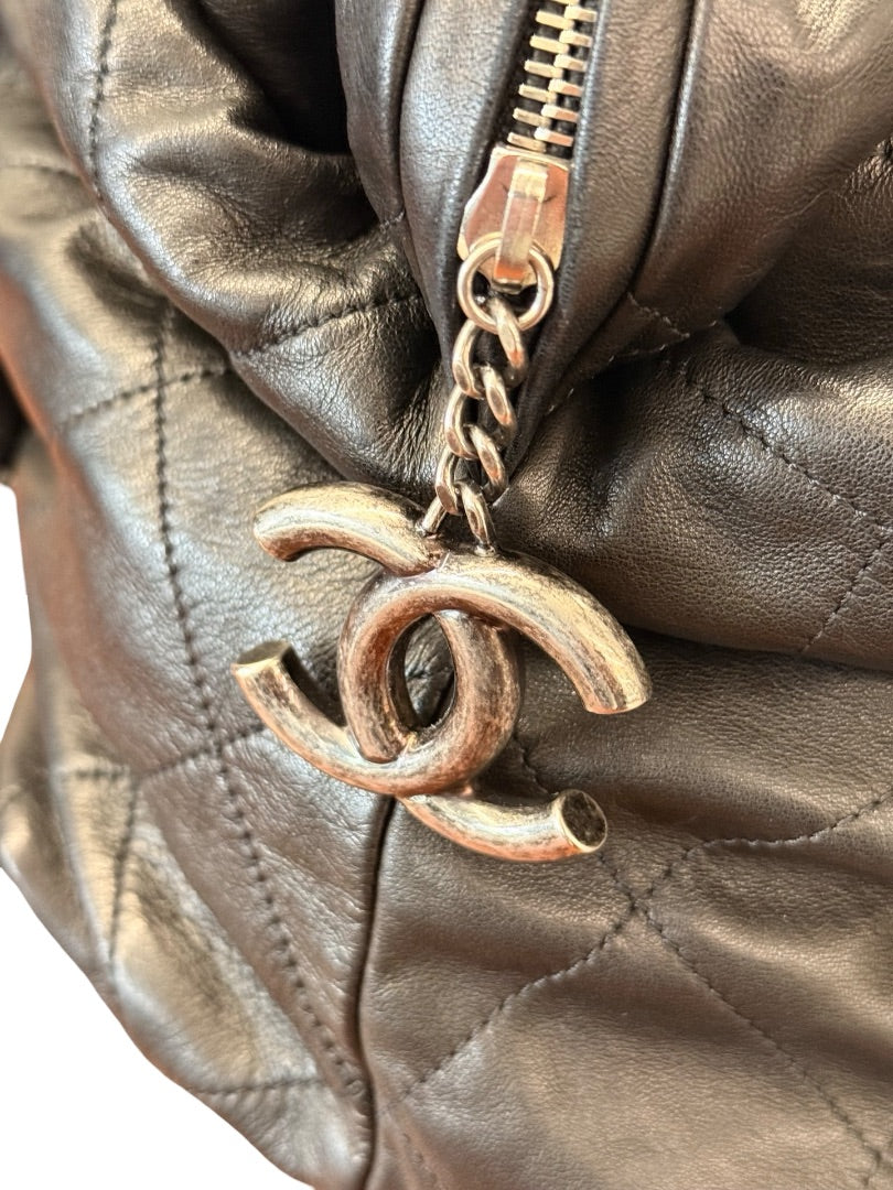 Chanel Black Vintage Large Quilted Leather Tote Bag.