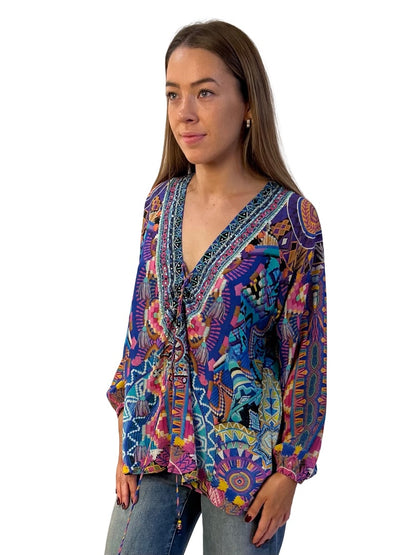 Camilla Blue / Multi-Colour Alice In Essaouira Kaftan Top. Size: 10