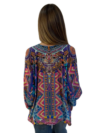 Camilla Blue / Multi-Colour Alice In Essaouira Kaftan Top. Size: 10