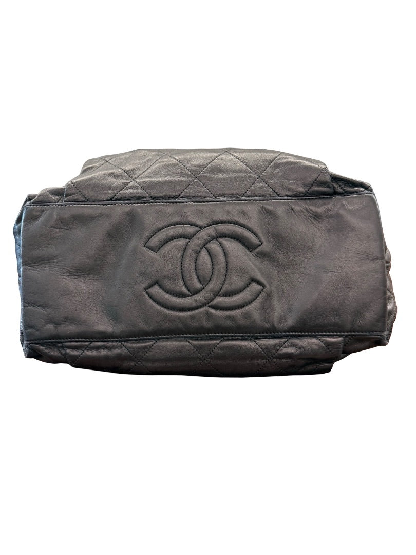 Chanel Black Vintage Large Quilted Leather Tote Bag.