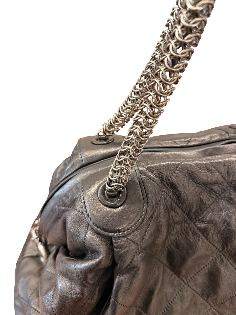 Chanel Black Vintage Large Quilted Leather Tote Bag.