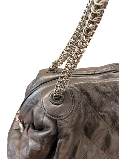 Chanel Black Vintage Large Quilted Leather Tote Bag.