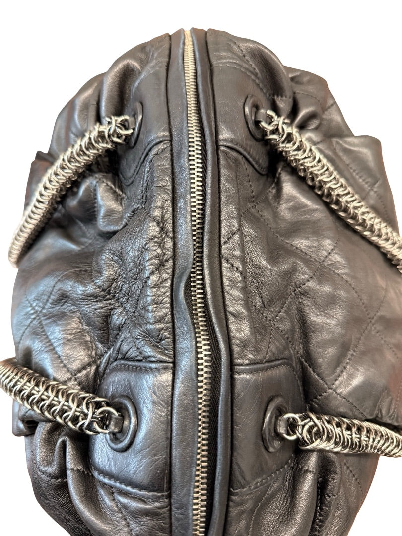 Chanel Black Vintage Large Quilted Leather Tote Bag.