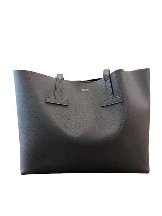 Tom Ford Black Textured Leather 'T' Tote Bag.