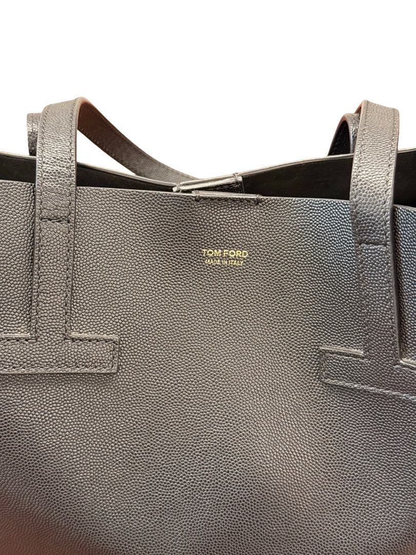 Tom Ford Black Textured Leather 'T' Tote Bag.