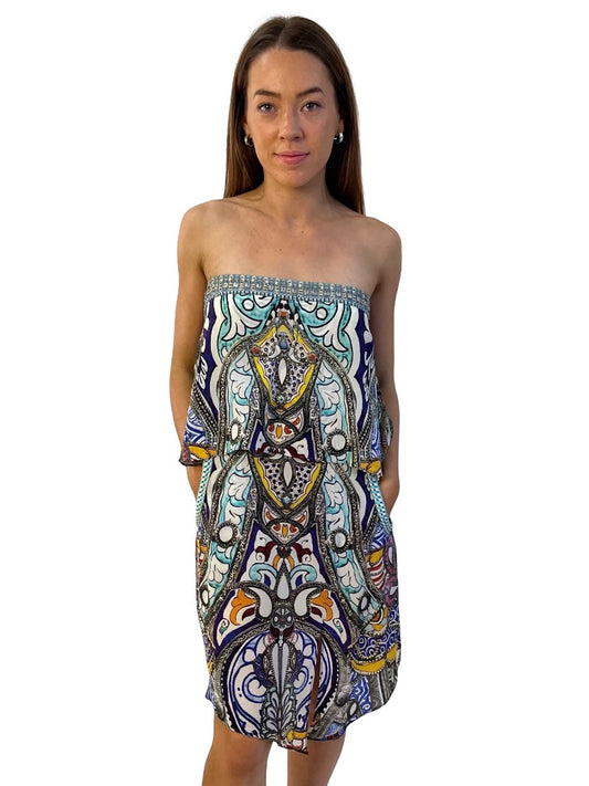 Camilla Blue / Multi-Colour Take Me Home Strapless Dress. Size: 10