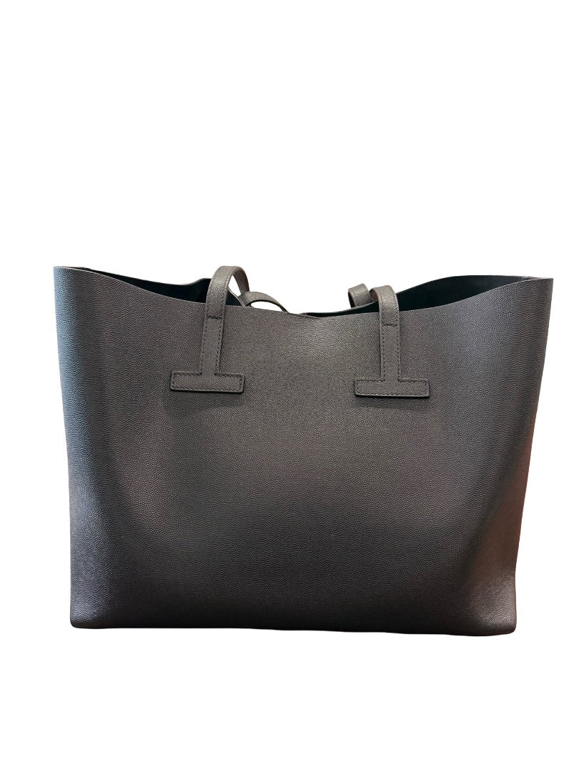 Tom Ford Black Textured Leather 'T' Tote Bag.