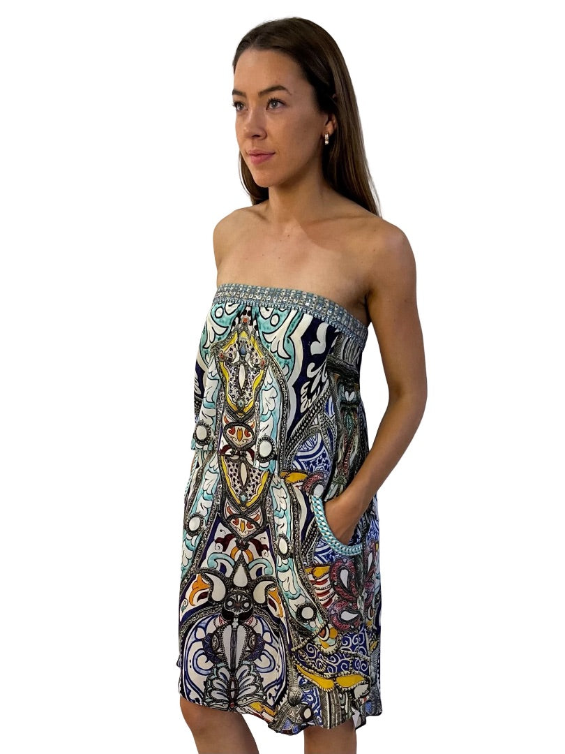 Camilla Blue / Multi-Colour Take Me Home Strapless Dress. Size: 10