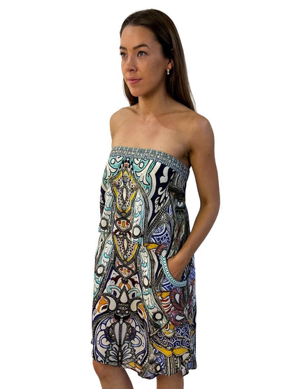 Camilla Blue / Multi-Colour Take Me Home Strapless Dress. Size: 10