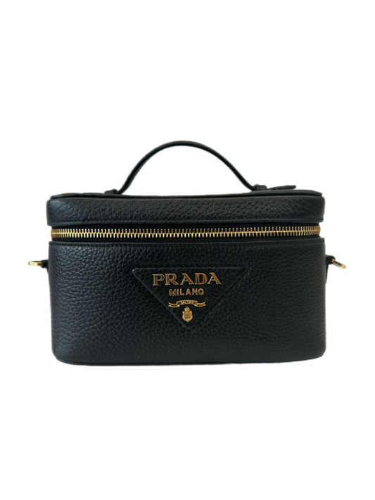 Prada Black  Vanity Zipped Mini Shoulder Bag w Gold Hardware.
