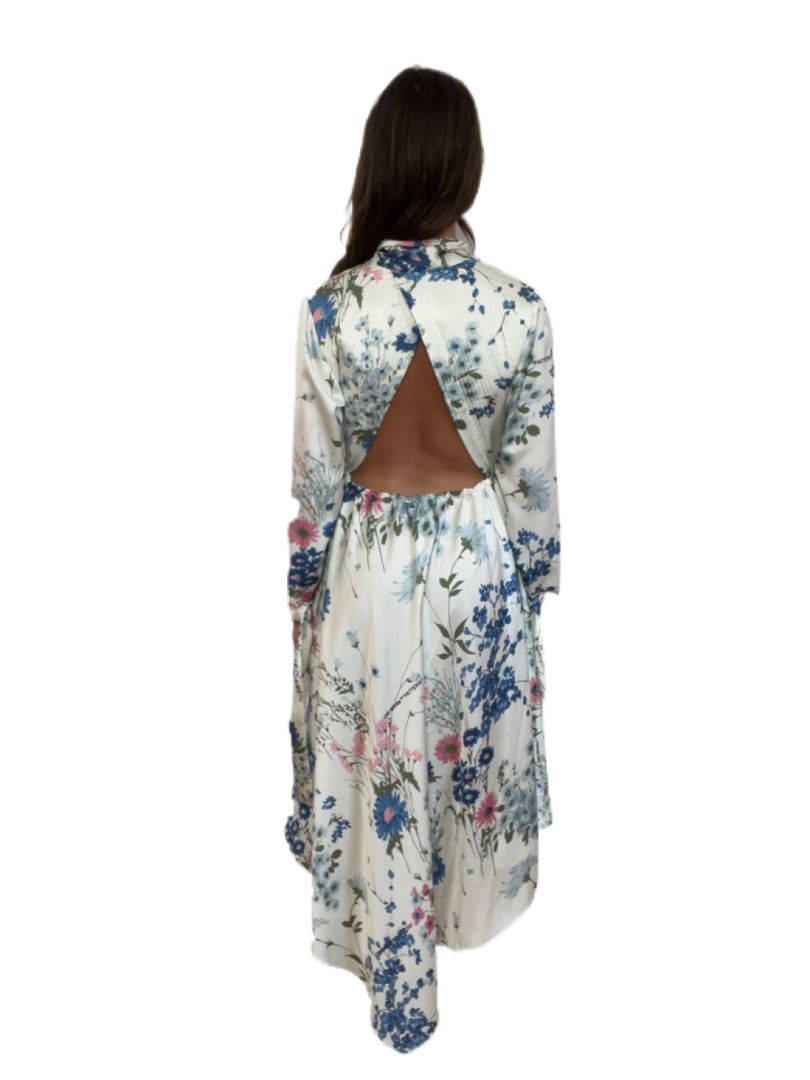 Off White Cream Floral Print Handkerchief Dress W Open Back. Size: 44