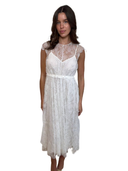Valentino Cream Midi Sheer Lace Dress w Slip. Size: 42