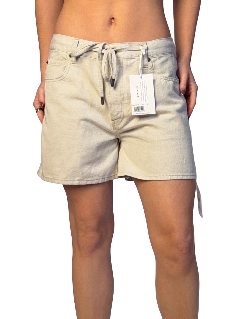 Frame 'Off Duty' Cream Drawstring Bow Shorts. Size: 28