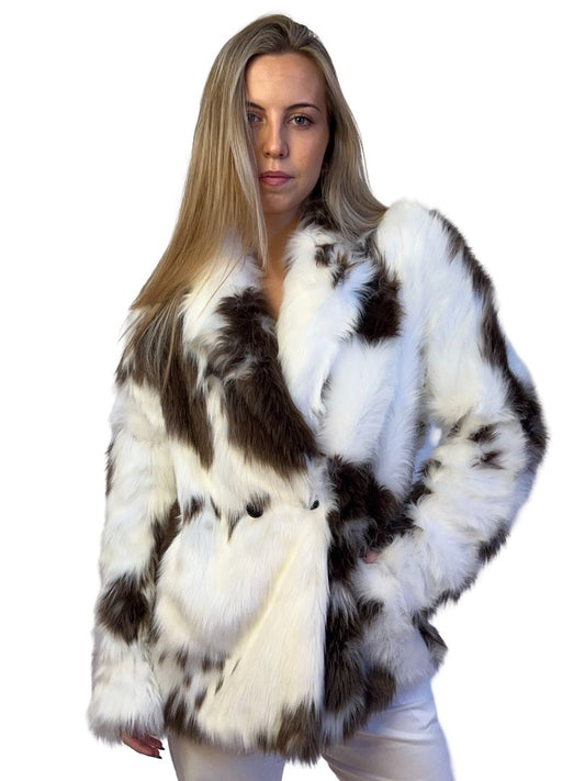 Philosophy by Lorenzo Serafini White/Brown Faux Fur Jacket. Size: 10