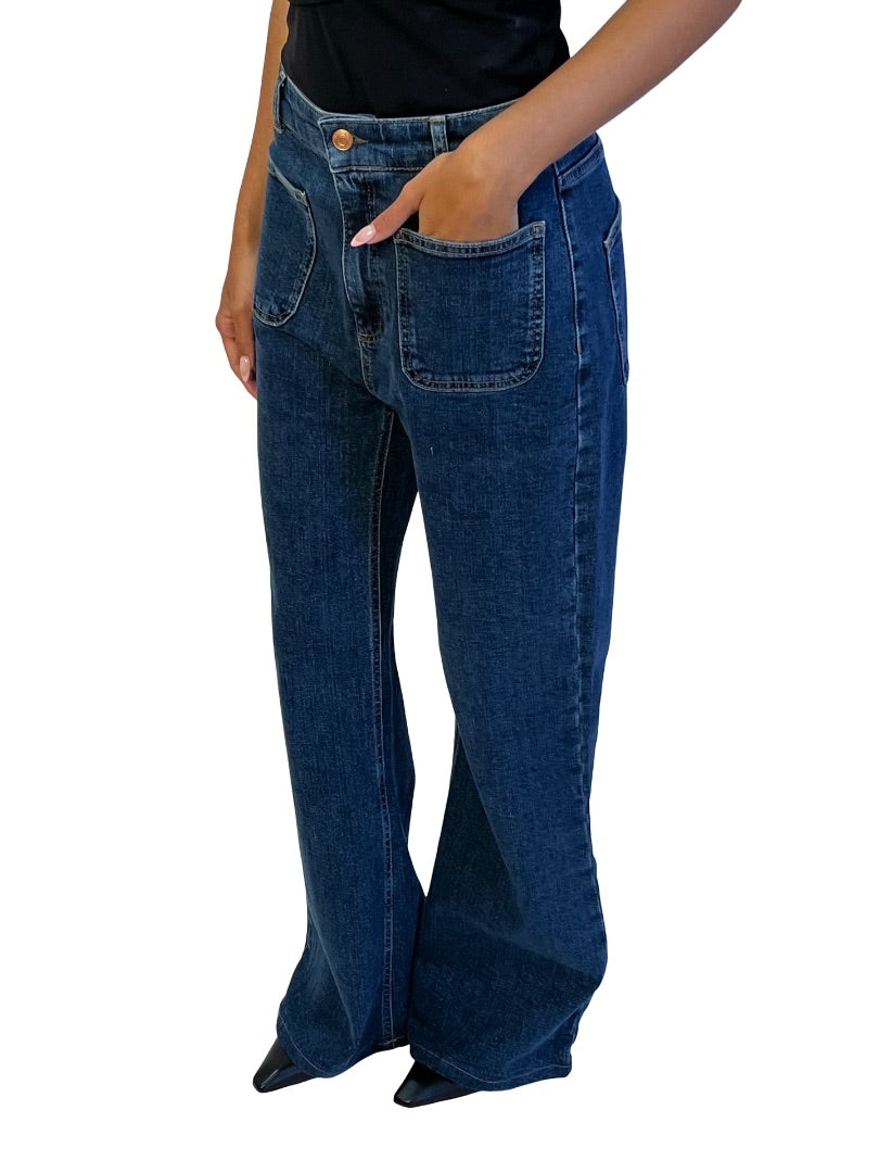 Husk Blue Straight Leg High Waist Jeans. Size: 28