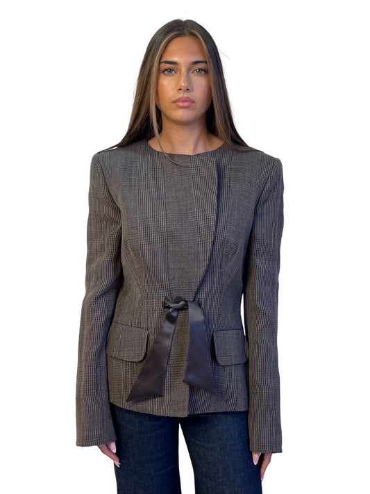 Giorgio Armani Brown / Grey Glencheck Plaid Wool Blazer. Size: 46