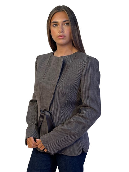 Giorgio Armani Brown / Grey Glencheck Plaid Wool Blazer. Size: 46