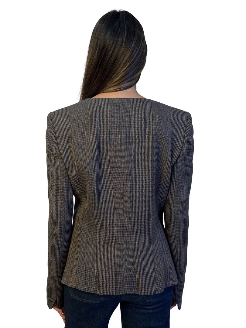 Giorgio Armani Brown / Grey Glencheck Plaid Wool Blazer. Size: 46