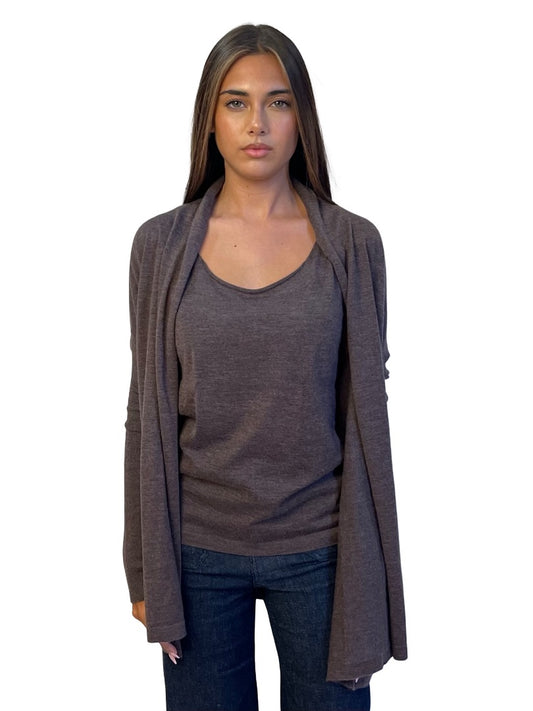 Agnona Grey Cashmere Cardigan & Singlet Set. Size: 44