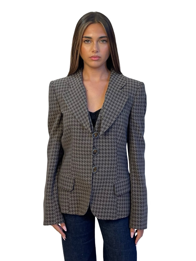 Giorgio Armani Grey / Brown Silk Blend Houndstooth Blazer w/ Detached Lapels. Size: 44