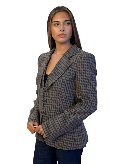 Giorgio Armani Grey / Brown Silk Blend Houndstooth Blazer w/ Detached Lapels. Size: 44